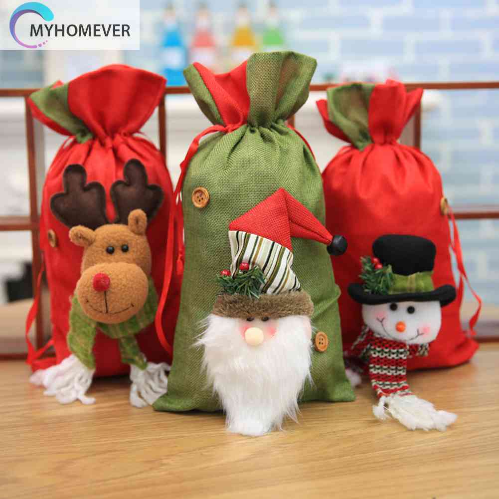 Set 3 Túi Rút Đựng Kẹo Họa Tiết Giáng Sinh Dễ Thương Xinh Xắn Cao Cấp