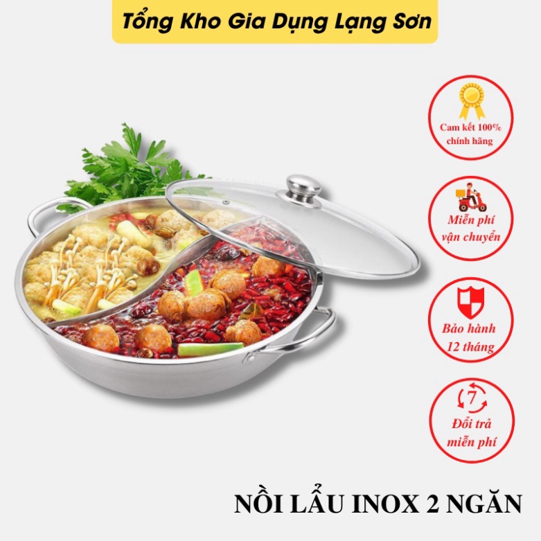 Nồi Lẩu 2 Ngăn, Pha 2 Vị Inox Cao Cấp size 30/32Cm Siêu Tiện Dụng, Dùng Được Cho Tất Cả Các Loại Bếp BH 12 tháng