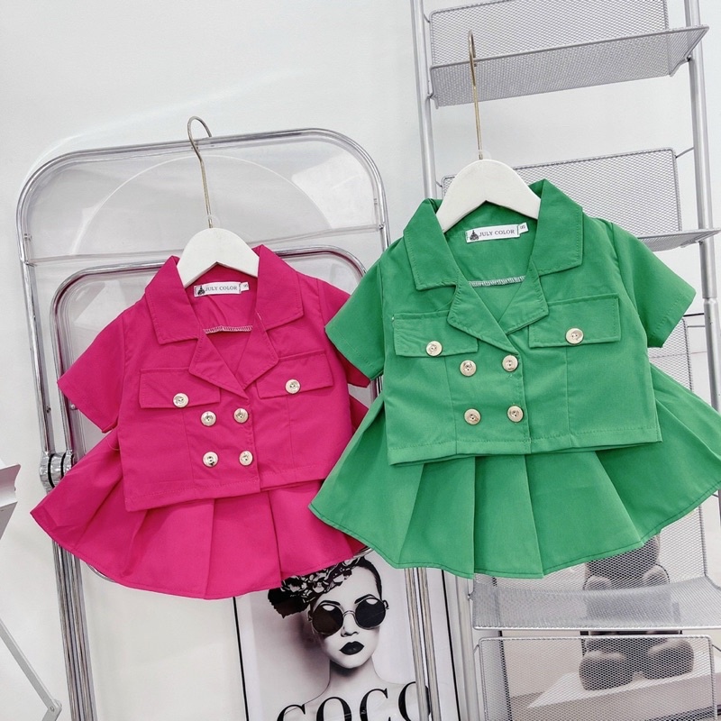 bộ vét croptop xanh hồng bé gái (ah)