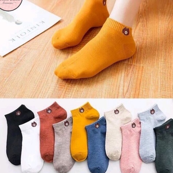 (giá sỉ) Combo 5 đôi,10 đôi tất gấu cổ ngắn họa tiết xinh xắn tặng kèm túi đựng - VO02