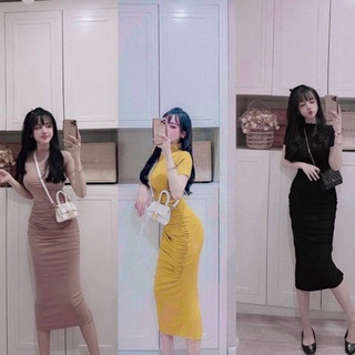 Đầm body cổ 3 phân nhúm eo hot hit