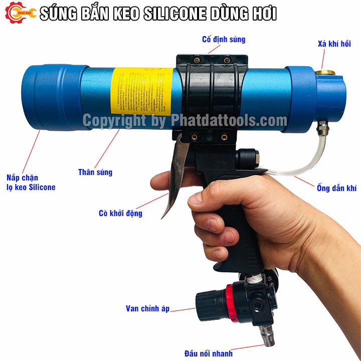 Máy bắn keo có tăng giảm tốc độ silicone dùng khí nén