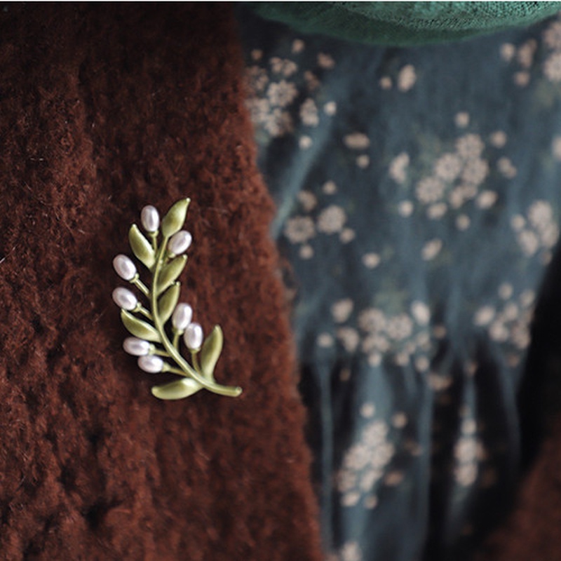 Mới Ghim Cài Áo Hình Lá Cây Đính Ngọc Trai Nhân Tạo Thời Trang Cho Nữ