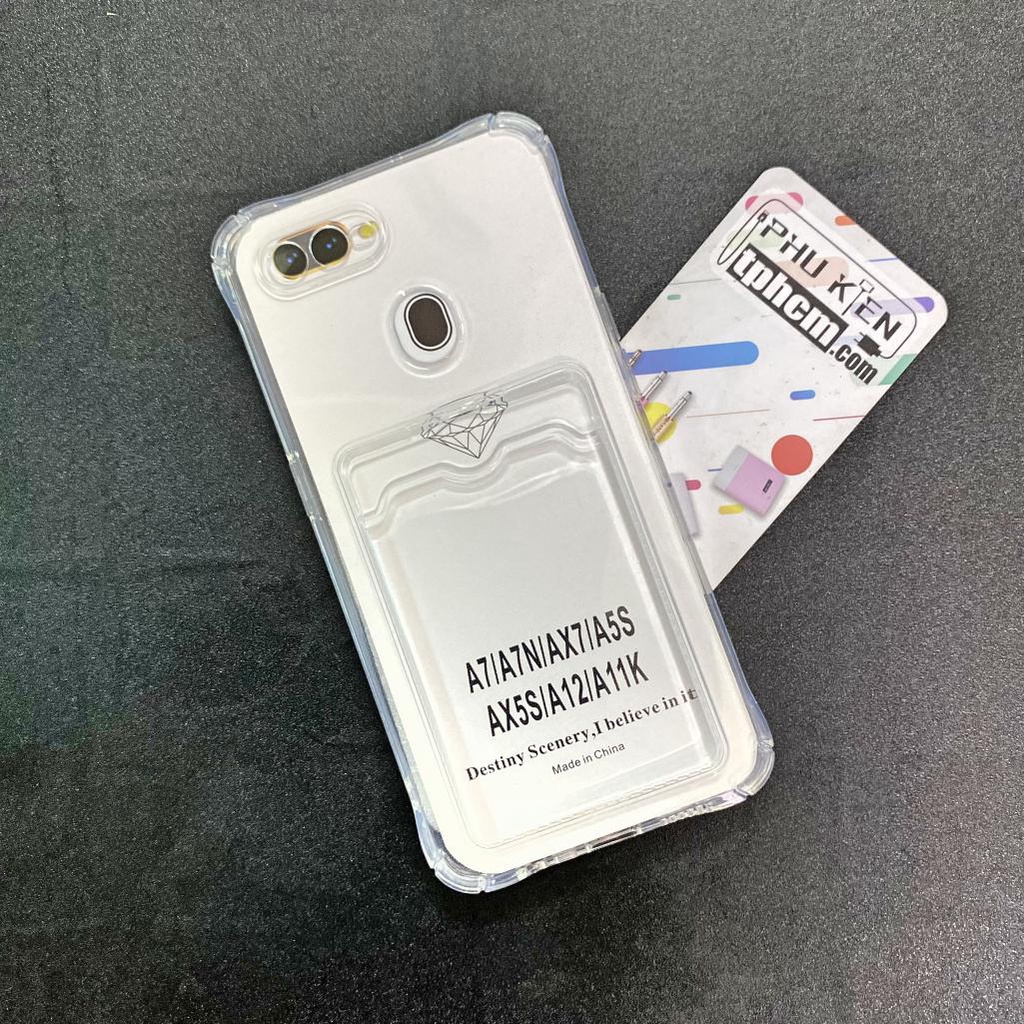 Ốp Lưng Oppo A5S - A7 - A12 - F9 - Realme 2 Pro Dẻo Trong Suốt Có Khe Đựng Thẻ