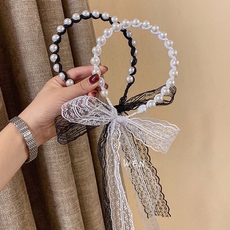 Bờm Cài Tóc Ngoc Trai Voan Lưới Xinh Xắn Đáng yêu Dành Cho Nữ