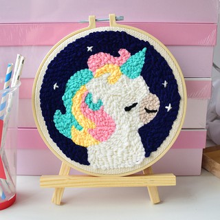 Set Thêu Nổi Thêu Len Xù Ngựa Unicorn Dùng Len Sợi Đan Móc Cho Người Mới Bắt Đầu