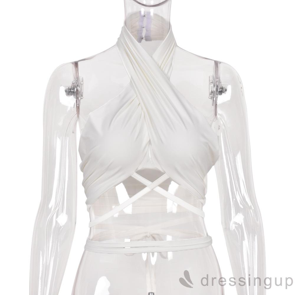 Áo Địu Cổ Dây Cột Màu Trơn Gợi Cảm Cho Nữ