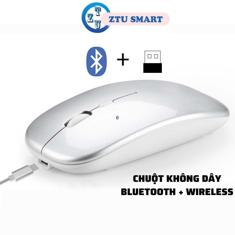 [Mã BMLT35 giảm đến 35K] Chuột không dây Bluetooth + wireless USB tự sạc pin ZTU SMART BT01 kiểu dáng thon gọn tiện dụng