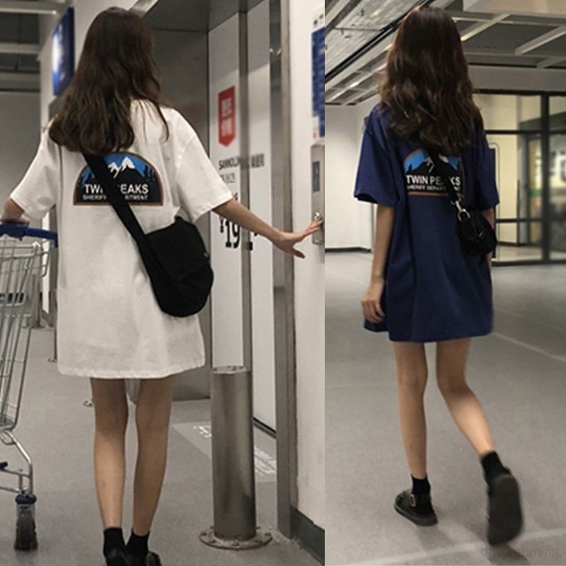 Áo Thun Dáng Rộng Cổ Tròn In Hình Phong Cách Hàn Quốc Dành Cho Nữ
