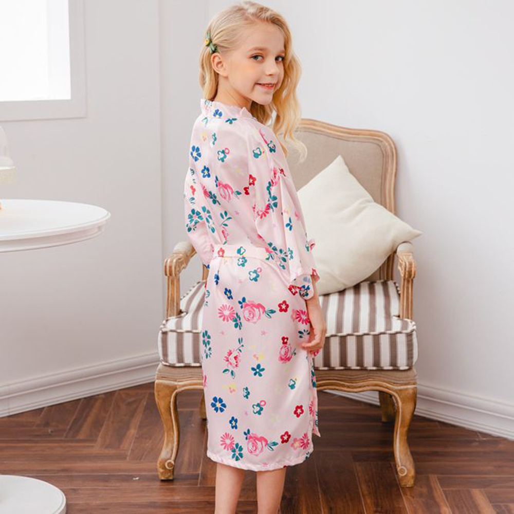 Áo Choàng Tắm Kimono Bằng Lụa Mềm Dành Cho Bé Gái 2-14 Tuổi