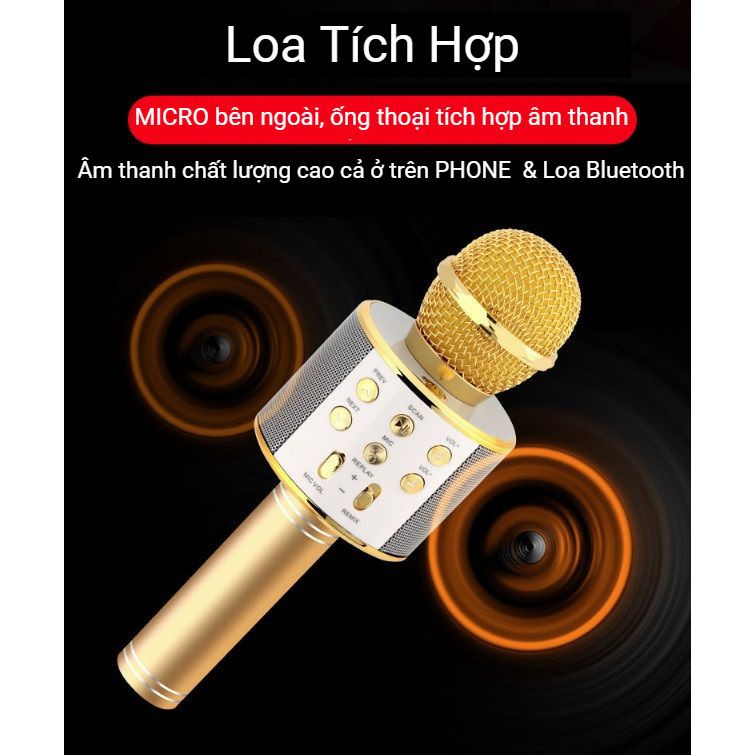 Mic hát karaoke không dây Loa Bluetooth với âm thanh ấm karaoke karaoke cầm tay mini hát hát hay nhất hiện nay [ws858]