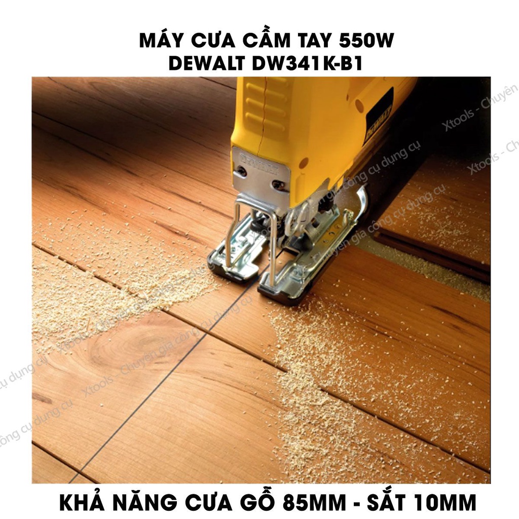 Máy cưa lọng cầm tay DeWALT DW341K-B1 550W máy cưa đa năng, cưa gỗ, kim loại, ống nhựa, góc cắt xiên 45 độ