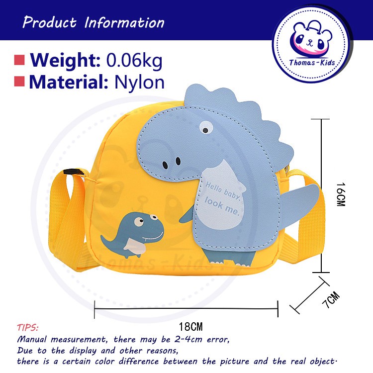 [THOMAS KIDS] Túi trẻ em Khủng long dễ thương Túi thời trang mầm non Unisex Phim hoạt hình đeo chéo Túi quà