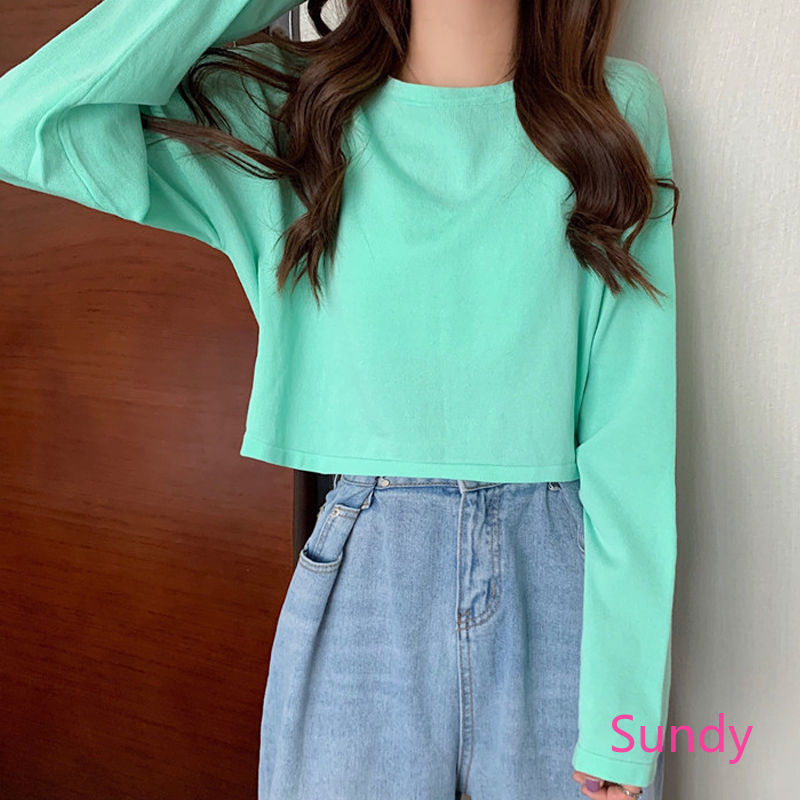 Áo thun tay dài màu trơn kiểu dáng trẻ trung dành cho phái đẹp