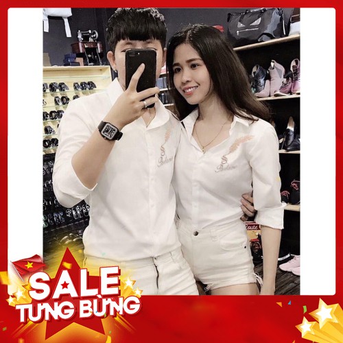 ( SALE GIÁ SỐC) Áo Sơ Mi Nam Nữ Cặp Đôi Couple Trắng Lông Vũ dễ thương phong cách cá tính