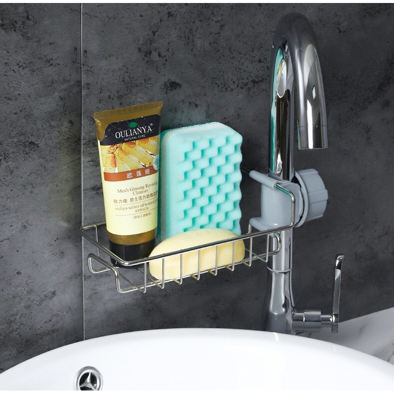 Kệ Inox Gắn Vòi Rửa Bát Để Giẻ Rửa Bát Tiện Lợi - Giá Treo Vòi Inox Đựng Đồ , Giẻ Rửa Chén Bát