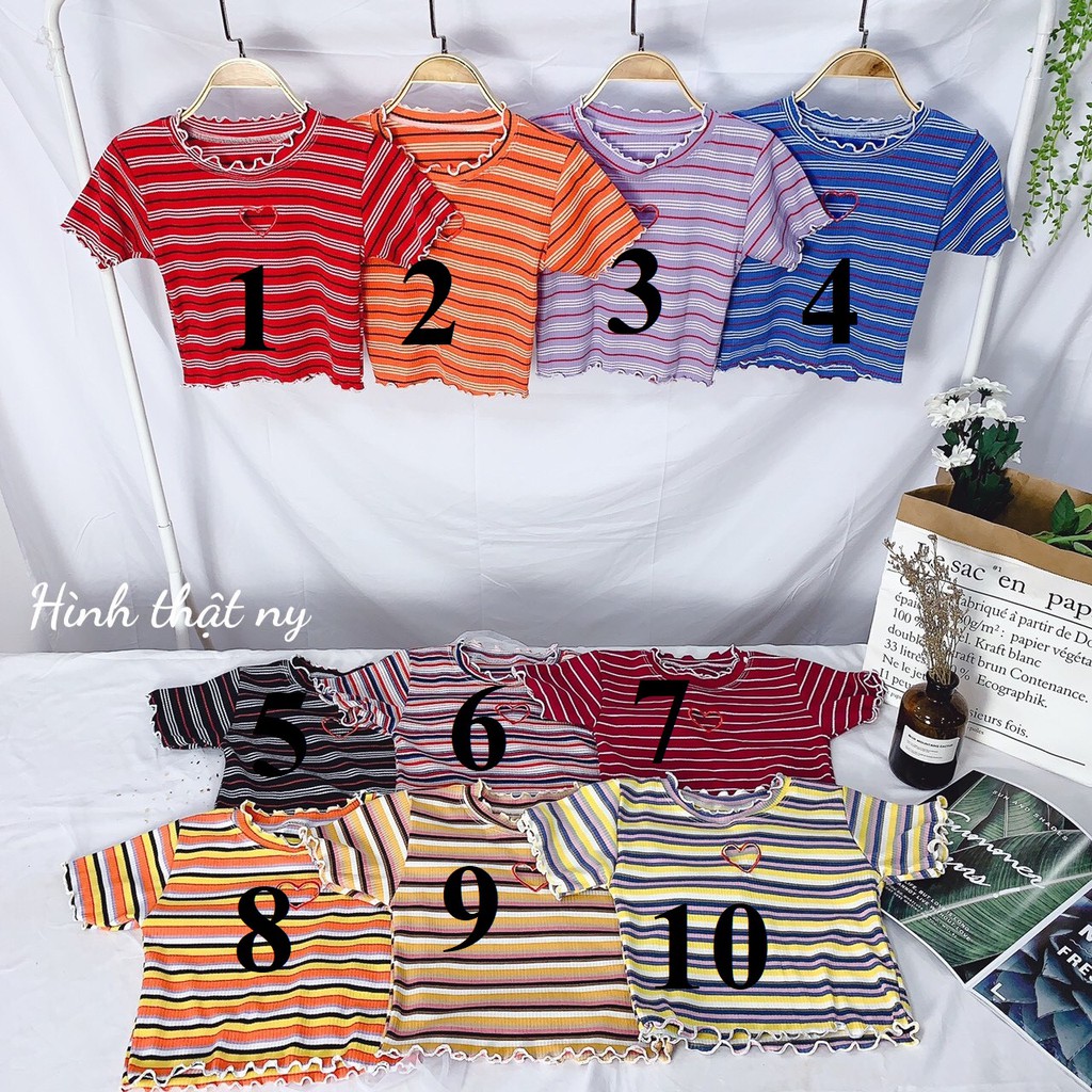 siêu phẩm các màu áo sọc màu cut out tim viền biên siêu cute
