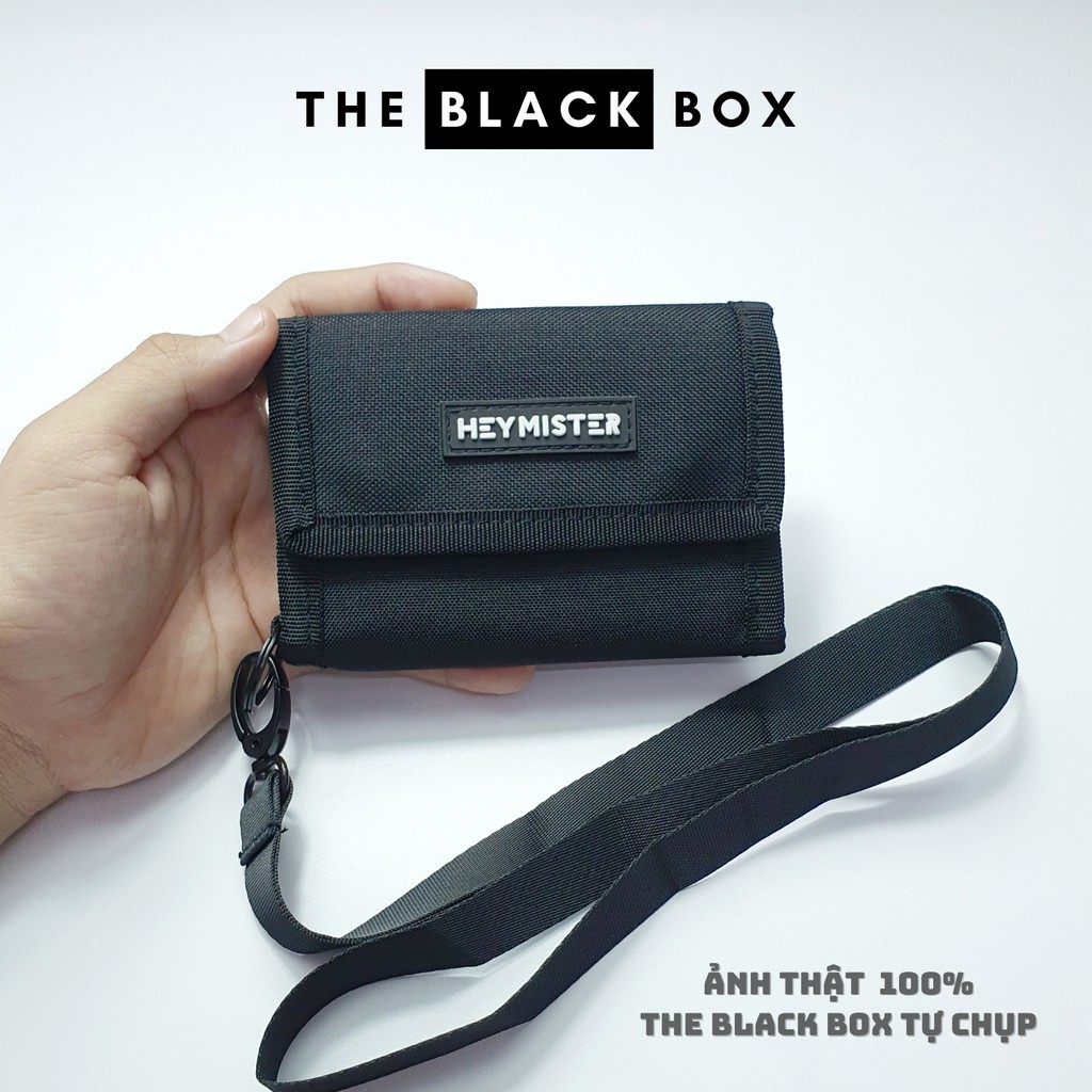 Ví Ngắn Unisex Nam Nữ Gập 3 Mini Có Dây Đeo Cổ, Bóp Phong Cách Trẻ Trung, Nhỏ Gọn Tiện Dụng GenZ - The Black Box