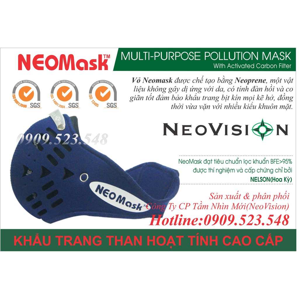 Khẩu trang Neomask, khẩu trang than hoạt tính cao cấp Neovision lọc bụi khử mùi chống không khí ô nhiễm