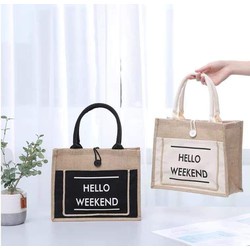 Túi cói hello weekend (Đủ mẫu) Phong cách Hàn Quốc