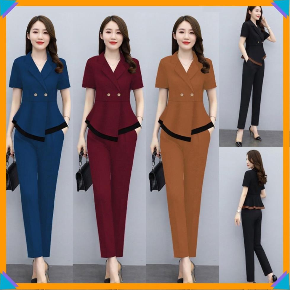 Set nữ sang chảnh đẹp nguyên bộ quần dài lưng thun áo cổ vest xinh xắn TJ1147