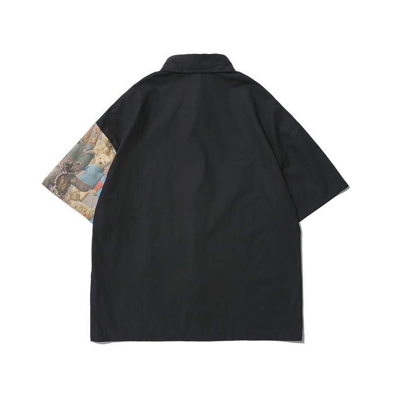 Áo sơ mi ngắn tay phong cách retro Hồng Kông cá tính cho nam và nữ xu hướng Hàn Quốc