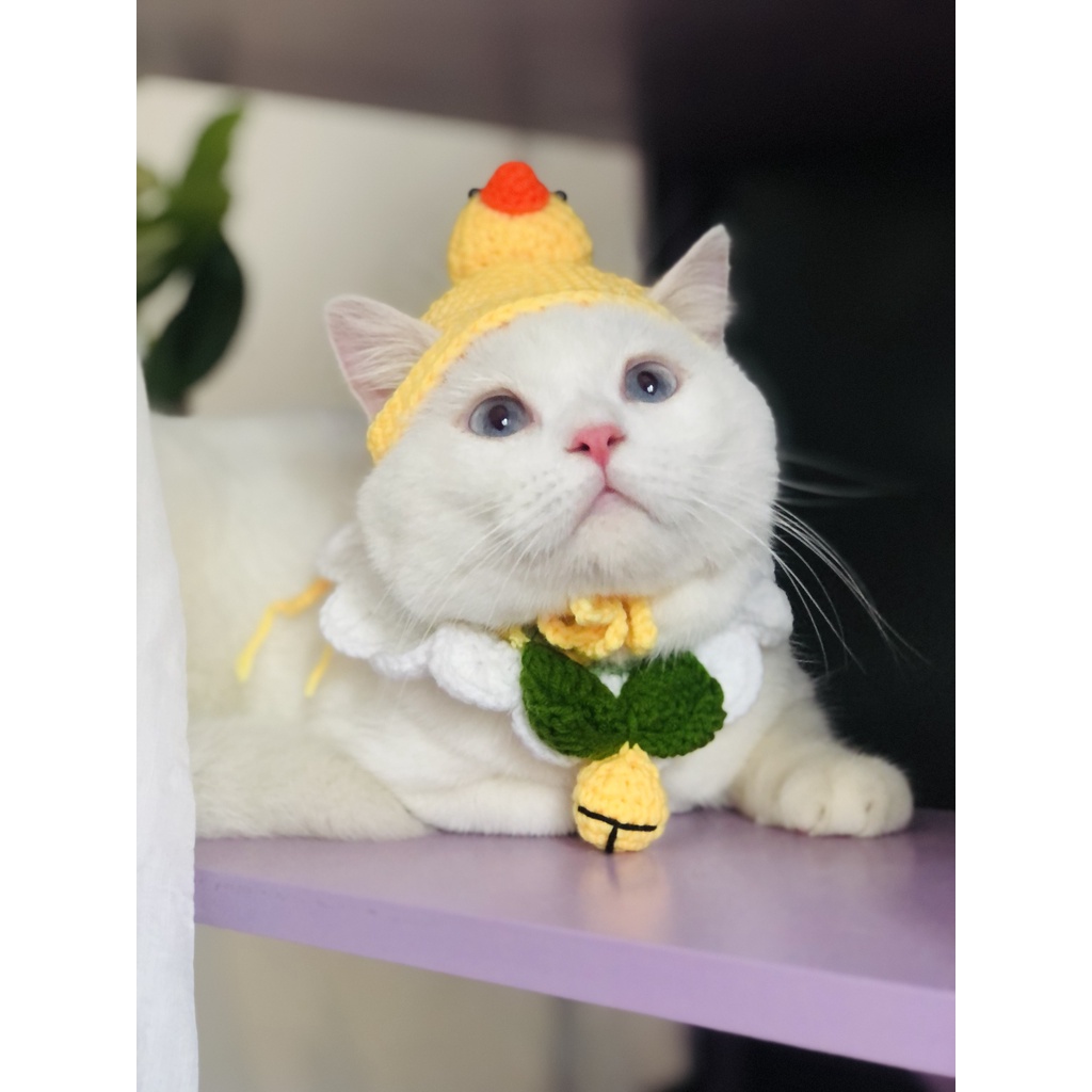 Yếm len vòng cổ móc nơ chuông chó mèo