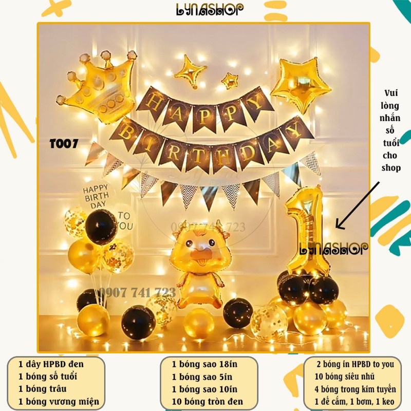 Set bóng trang trí sinh nhật bé - mẫu trâu vàng-Bong bóng sinh nhật