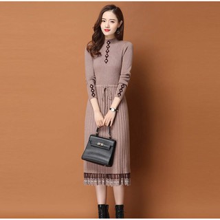 Váy len dệt kim cổ 3 phân cho mùa đông lạnh