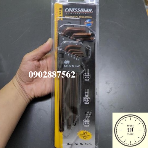 Bộ lục giác đầu bi 9 chi tiết crossman thép nâu hàng cao cấp