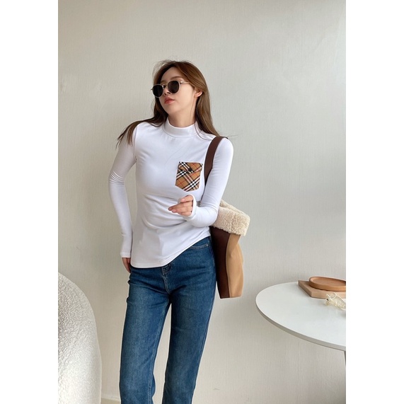 Áo thu đông giữ nhiệt dáng ôm cổ cao thiết kế thời trang cho nữ thương hiệu Burberry BBR cao cấp