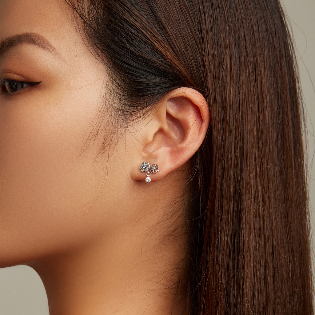 BAMOER Bông Tai bạc 925 HìNh Hoa CúC ThờI Trang