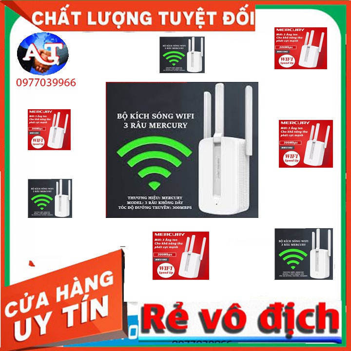 [Khuyến mãi lớn] [ GIÁ HUỶ DIỆT] Kích Sóng Wifi Mercury MW310re 300Mbps 3 Râu Cực Mạnh - BH 1 Năm | Kích Wifi Mercury MW