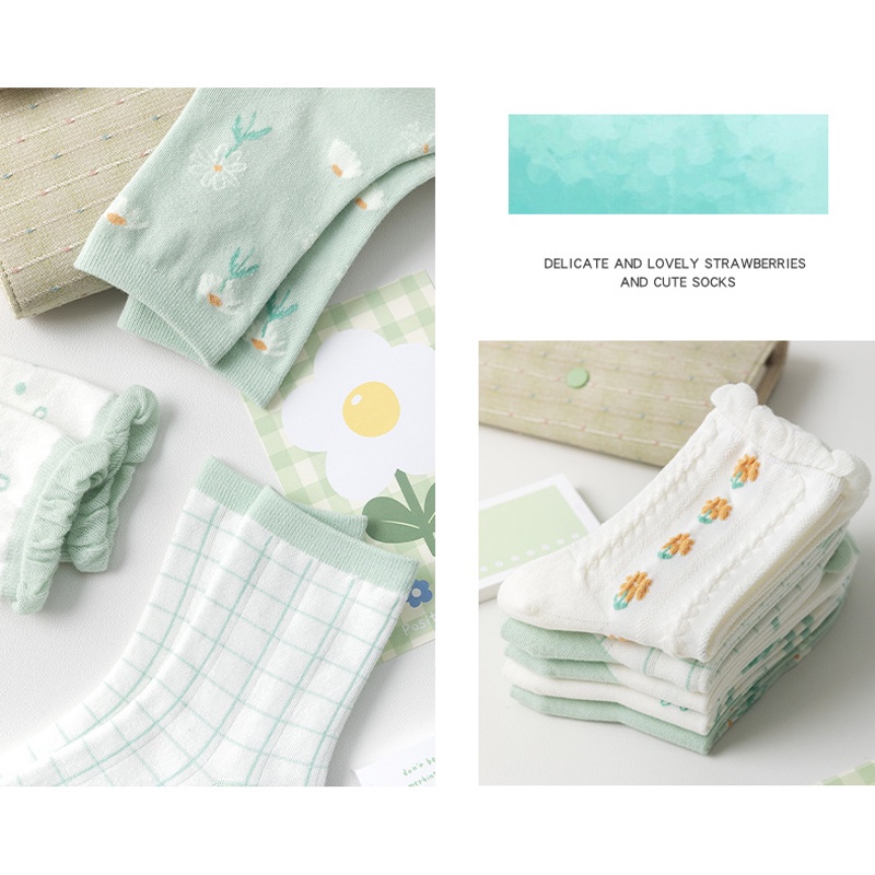 Tất vớ nữ cổ cao bèo nhún phong cách vintage Hàn Quốc chất cotton mềm co giãn thoáng khí in hình hoa cúc đáng yêu TD040