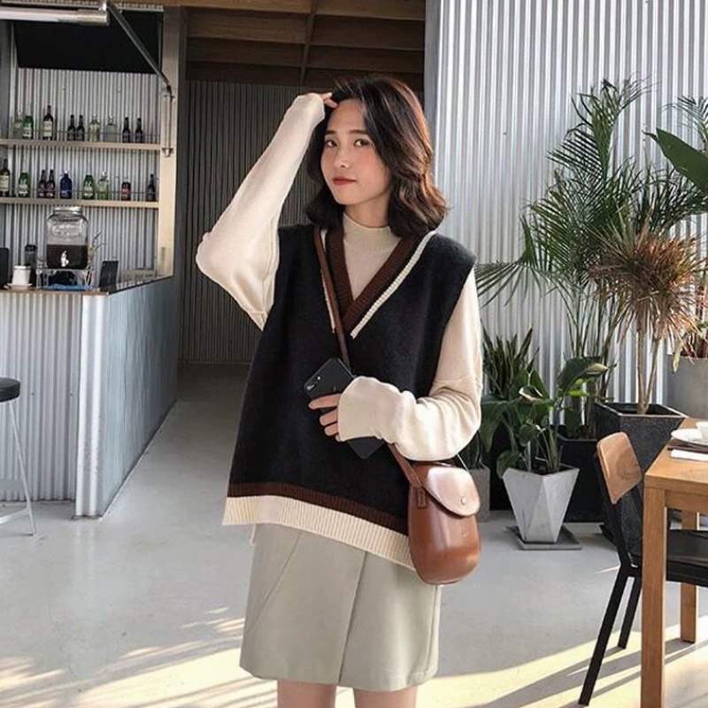 Áo gile nữ 🦋 phối viền ulzzang style hàn quốc dáng rộng chất umi dày dặn không bai nhão xù lông mặc khoác ngoài váy