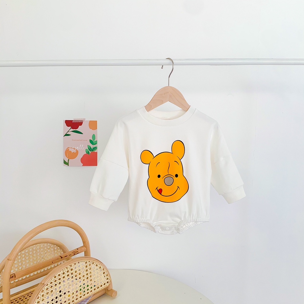 Bộ áo liền quần tay dài in họa tiết hoạt hình dễ thương thời trang mùa thu cho bé sơ sinh