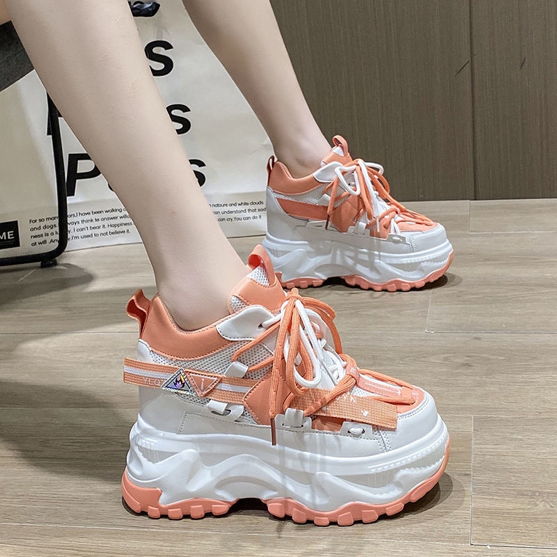 Giày Thể Thao Đế Dày 10cm Màu Xanh Lá Cây Thoáng Khí Phong Cách Châu Âu Cho Nữ