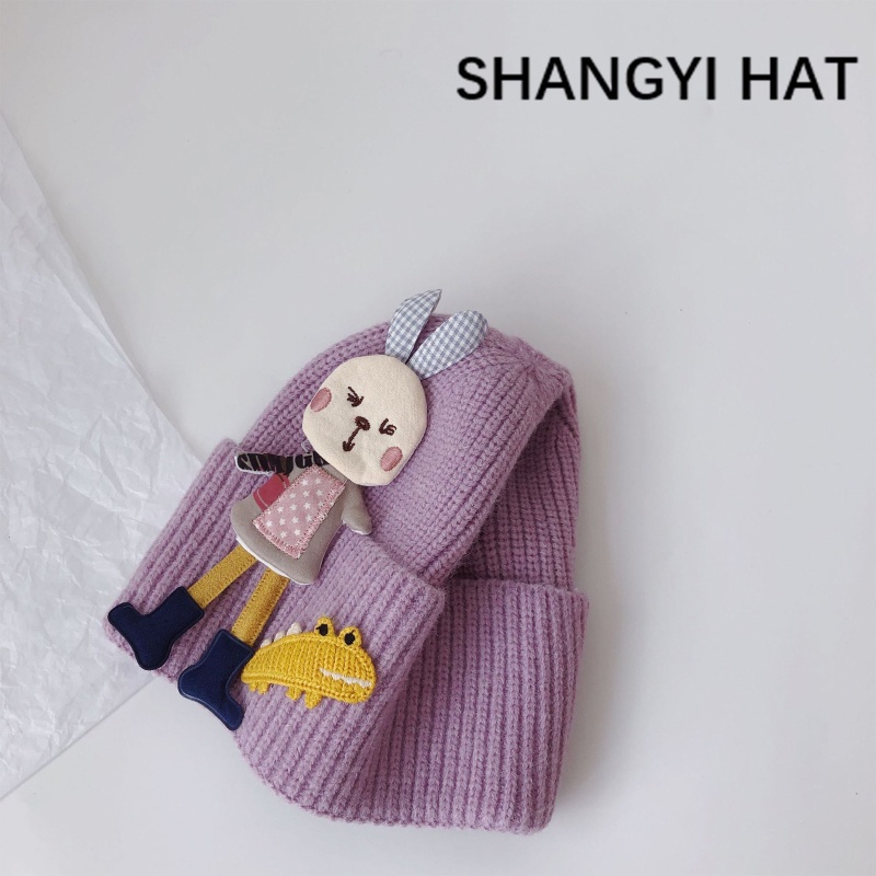 Mũ Beanie Đan Len Giữ Ấm In Họa Tiết Khủng Long / Thỏ Dễ Thương Thời Trang Mùa Đông Cho Bé Trai