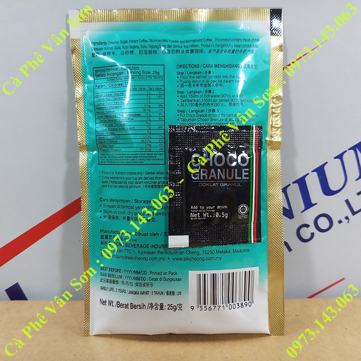 01 gói nhỏ Cà phê Cappuccino Aik Cheong 25g kèm gói Caocao nhỏ 0.5g