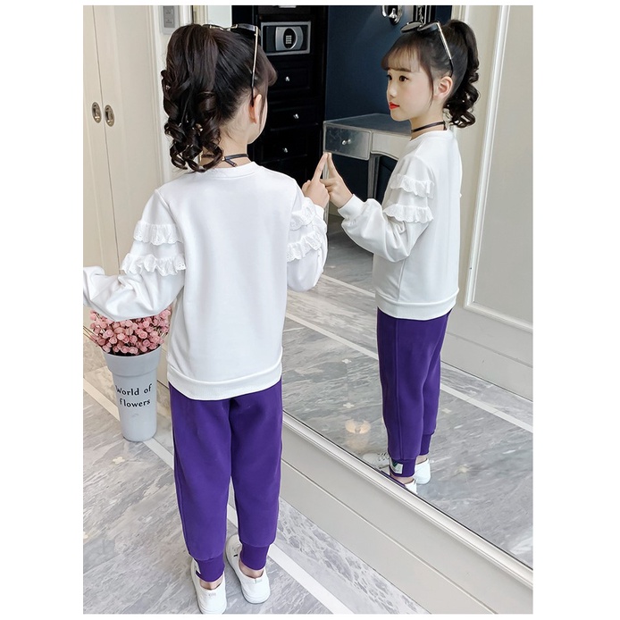 Áo thu đông bé gái lớn họa tiết thêu trái tim tay vai bèo ren siêu xinh