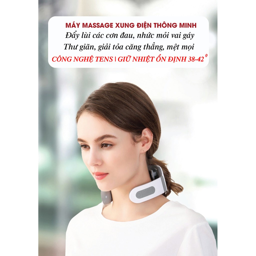 Máy Massage Cổ, Vai Gáy 4D Thông Minh Bằng Xung Điện TENS Giúp Giảm Đau Nhức, Mệt Mọi, Stress