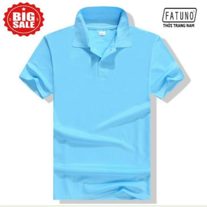 Áo phông có cổ nam nữ vải cá sấu co giãn màu xanh dương 💝 👕 ea