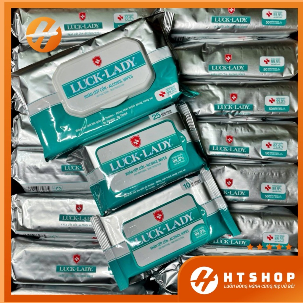Giấy Ướt Cồn Kháng Khuẩn Luck Lady Dạng Gói 50 Tờ Có Nắp - Tiện Dụng An Toàn