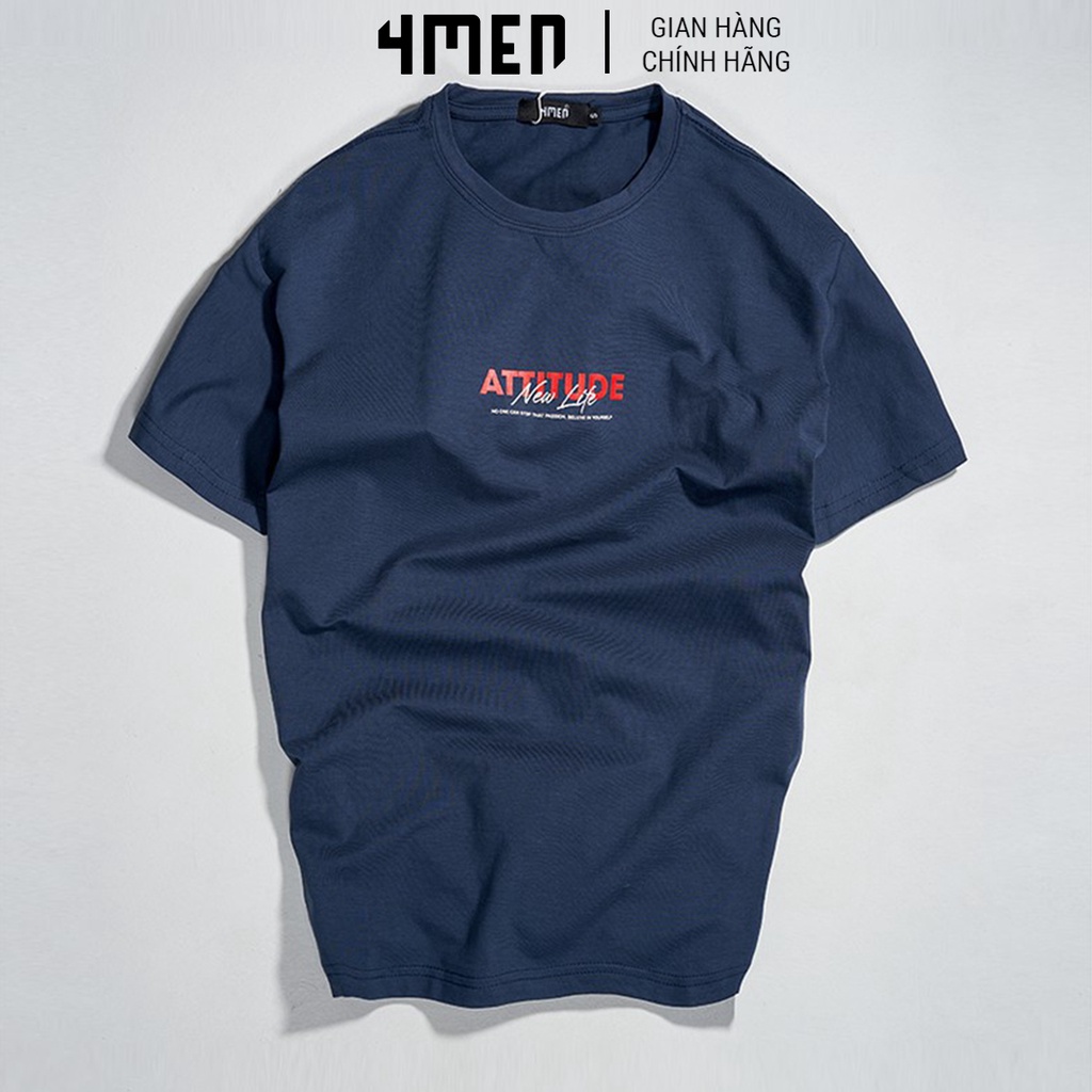 Áo thun nam cotton 4MEN AT030 cổ tròn, ngắn tay, form Slimfit, vải cotton dày dặn, thoáng mát, in chữ trước ngực | BigBuy360 - bigbuy360.vn