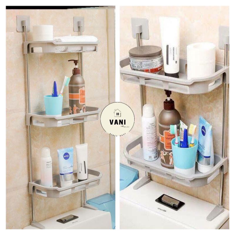 Kệ nhà tắm 3 tầng treo tường - Kệ để đồ nhà tắm 2 tầng - Kệ để bồn cầu nhà vệ sinh dán tường 2 3 tầng đa năng