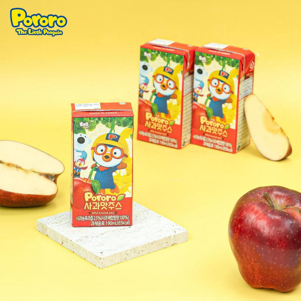 Nước Ép Trái Cây Pororo Wondertok Nội Địa Hàn Quốc, Nước Ép Hoa Quả Vị Nho, Cam, Táo Hộp 190ml