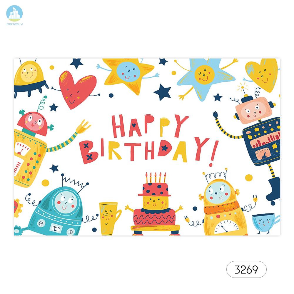 MI   7*5ft Happy Birthday Cartoon Backdrop Baby Shower Kid Birthday Photography Background Cloth Children Carnival Party Decorations Photo Studio Accessories #3269