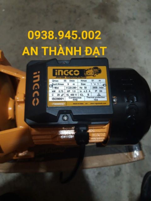 MÁY BƠM NƯỚC CHUYÊN DÙNG 1.0 HP INGCO MODEL: JP07508