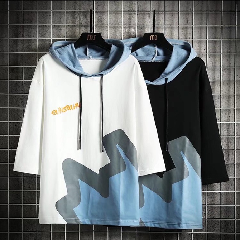 Áo Hoodie Tay Ngắn Dáng Rộng In Chữ Phong Cách Hip Hop Đường Phố Hàn Quốc Thời Trang Cho Nam Cỡ M-3XL