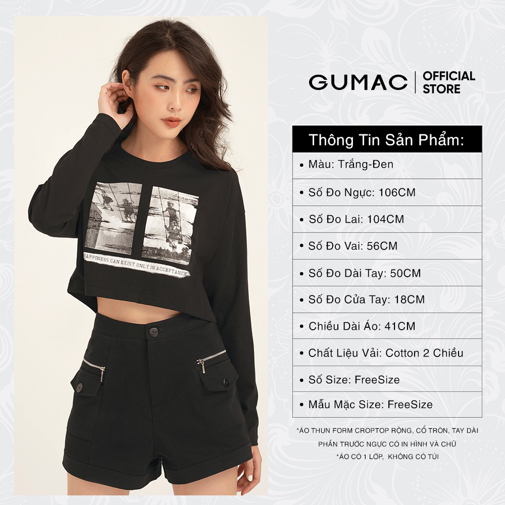 [Mã WABRGTET giảm 10% đơn 250k] Áo thun nữ tay dài croptop GUMAC đủ màu đủ size, trẻ trung ATB1122